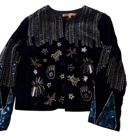 Anthropologie Vilagallo Emilia Embellished Beaded Velvet Jacket Blazer US 8 - Picture 6 of 10
